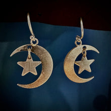 Load image into Gallery viewer, Tsuki &amp; Hoshi- Crescent moon and star earrings