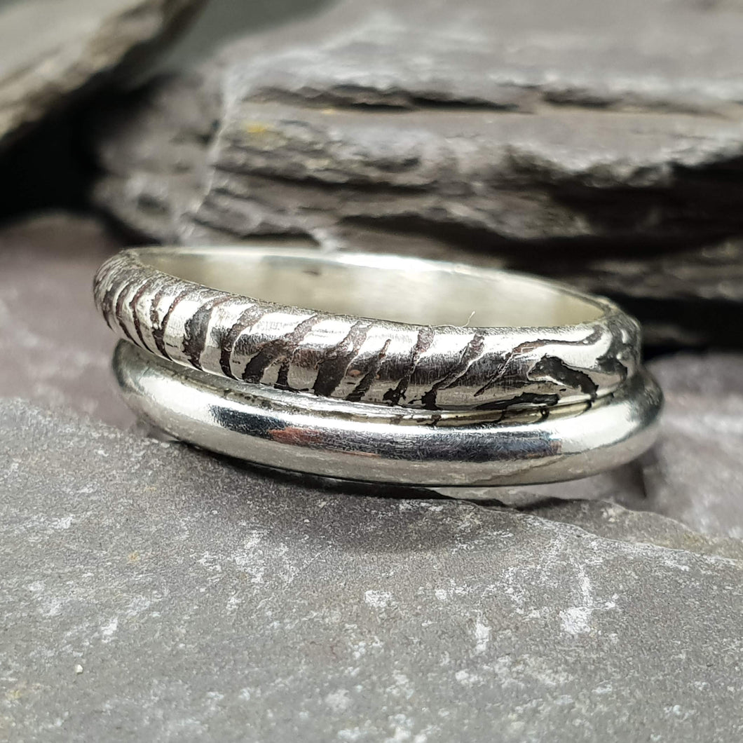 Zebra print stacking ring with plain band